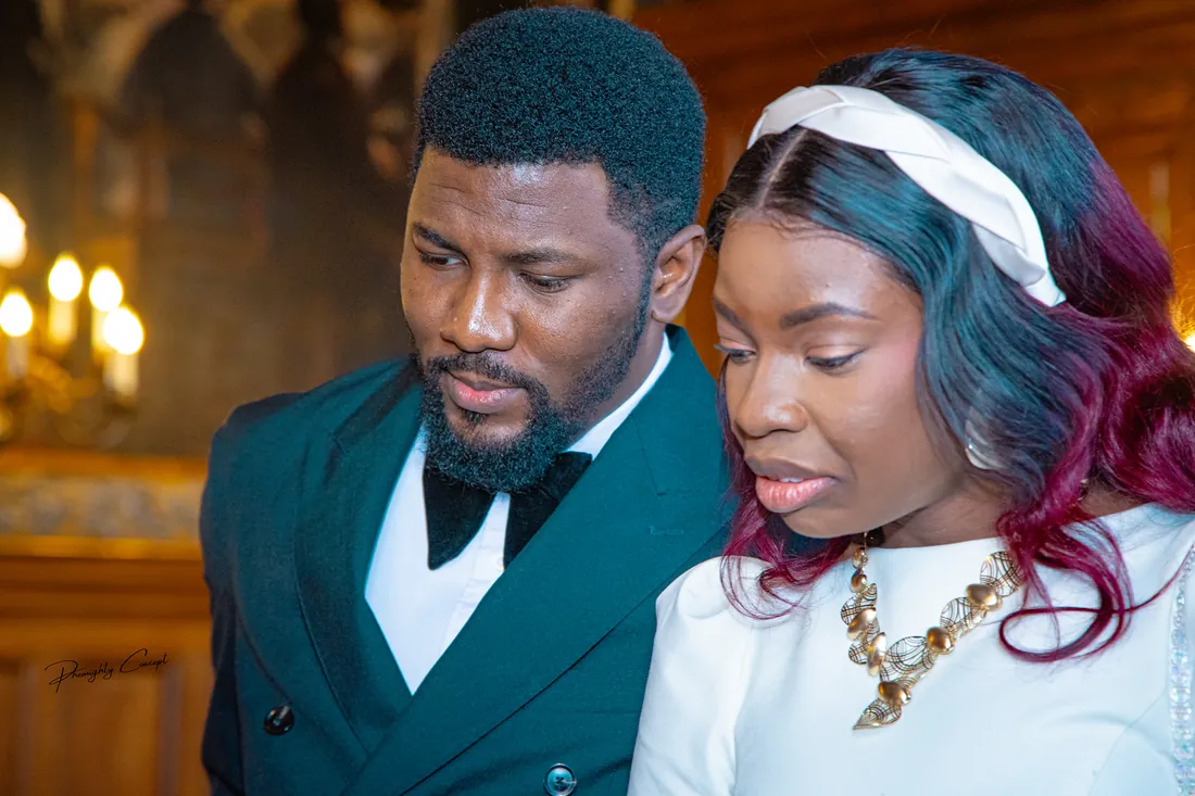 A quiet moment between the couple before the ceremony