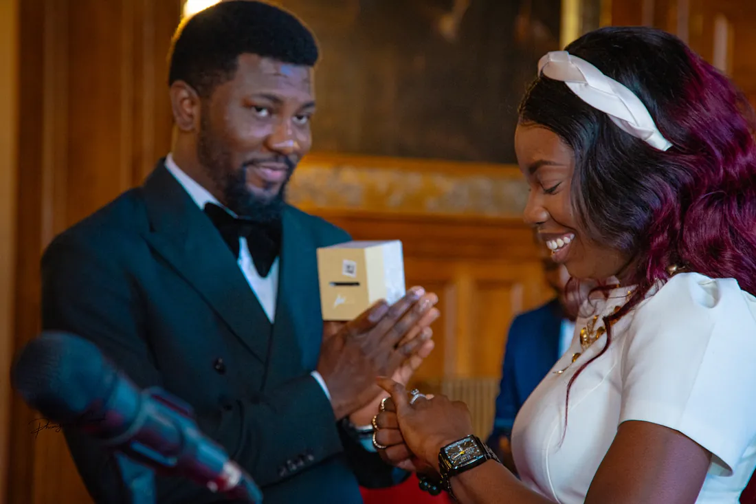 A shared laugh at the ceremony table